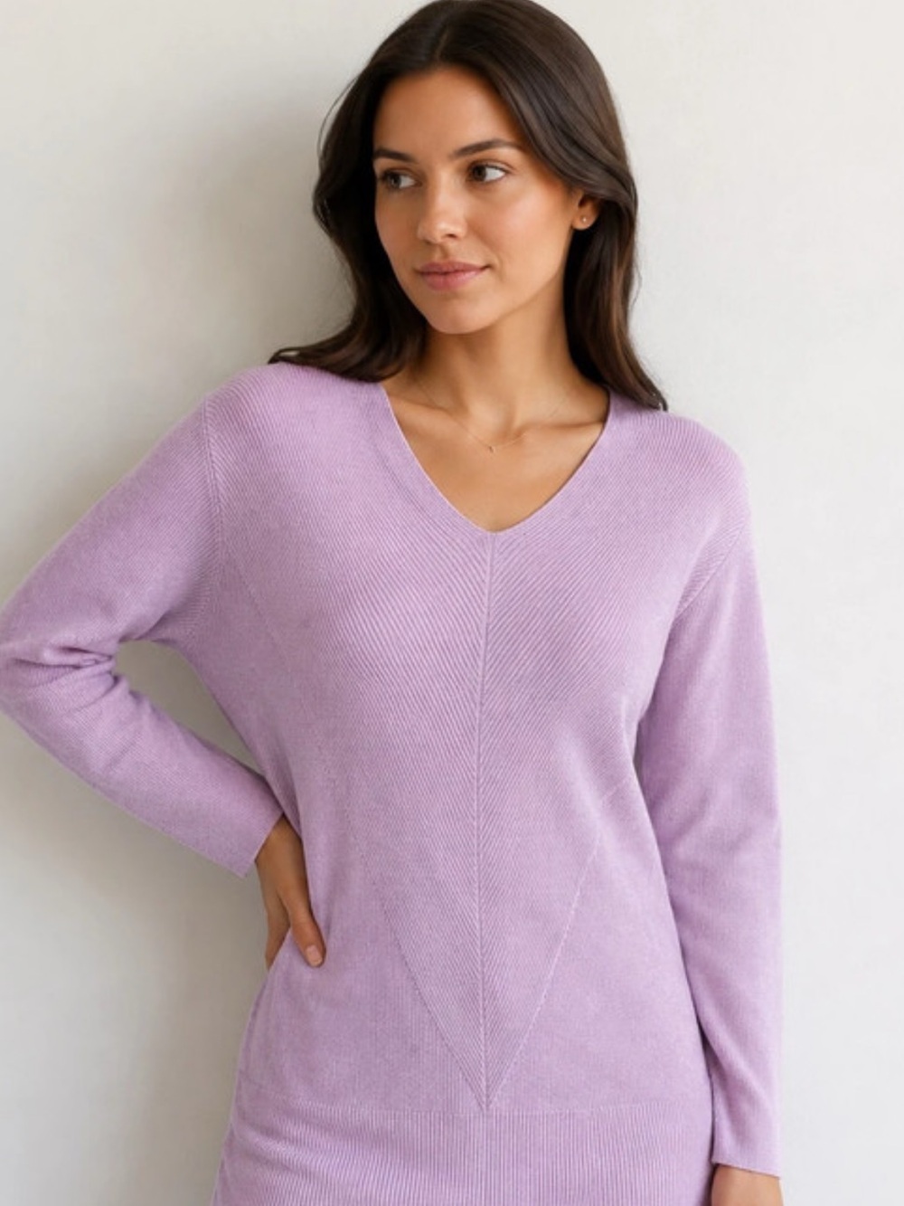 White House Black Market Cashmere Lavender V-Neck Sweater XL